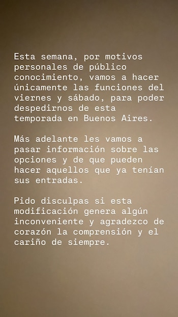 El comunicado de Nicolás Cabré informó que Ni media palabra solo tendrá funciones el viernes y el sábado para cerrar la temporada en Buenos Aires
