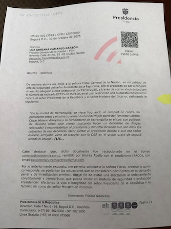 Carta de Presidencia a la