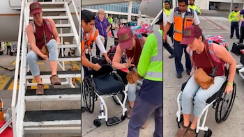 Atleta paralímpica bajó las escaleras