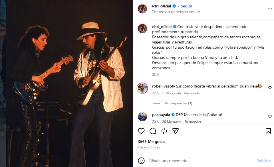 El Tri despidió a Felipe Souza y reconoció su aportación en “Pobre Soñador” (IG: eltri_oficial )