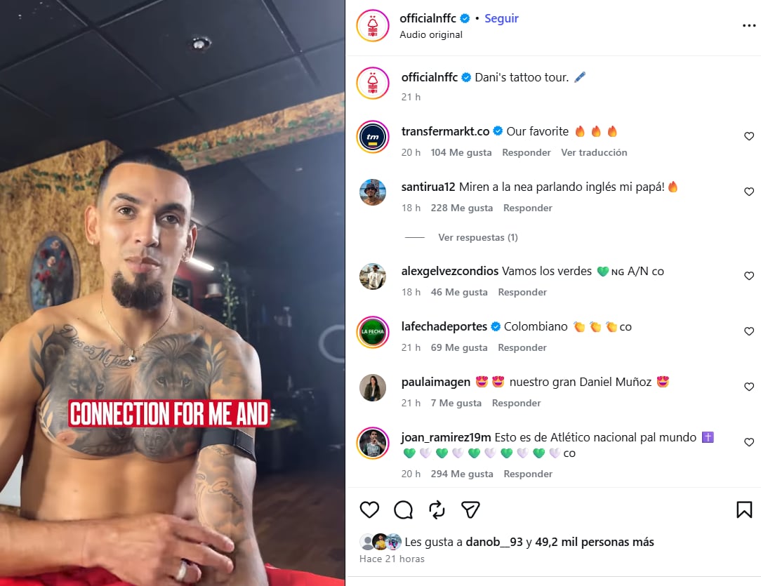 Muñoz contó los que para él son sus tres tatuajes preferidos - crédito @officialnffc/IG