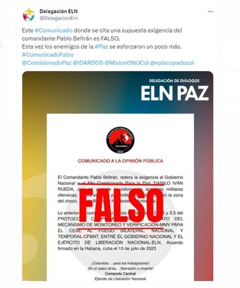 ELN desmiente comunicado que anunciaba el rompimiento del cese bilateral al fuego