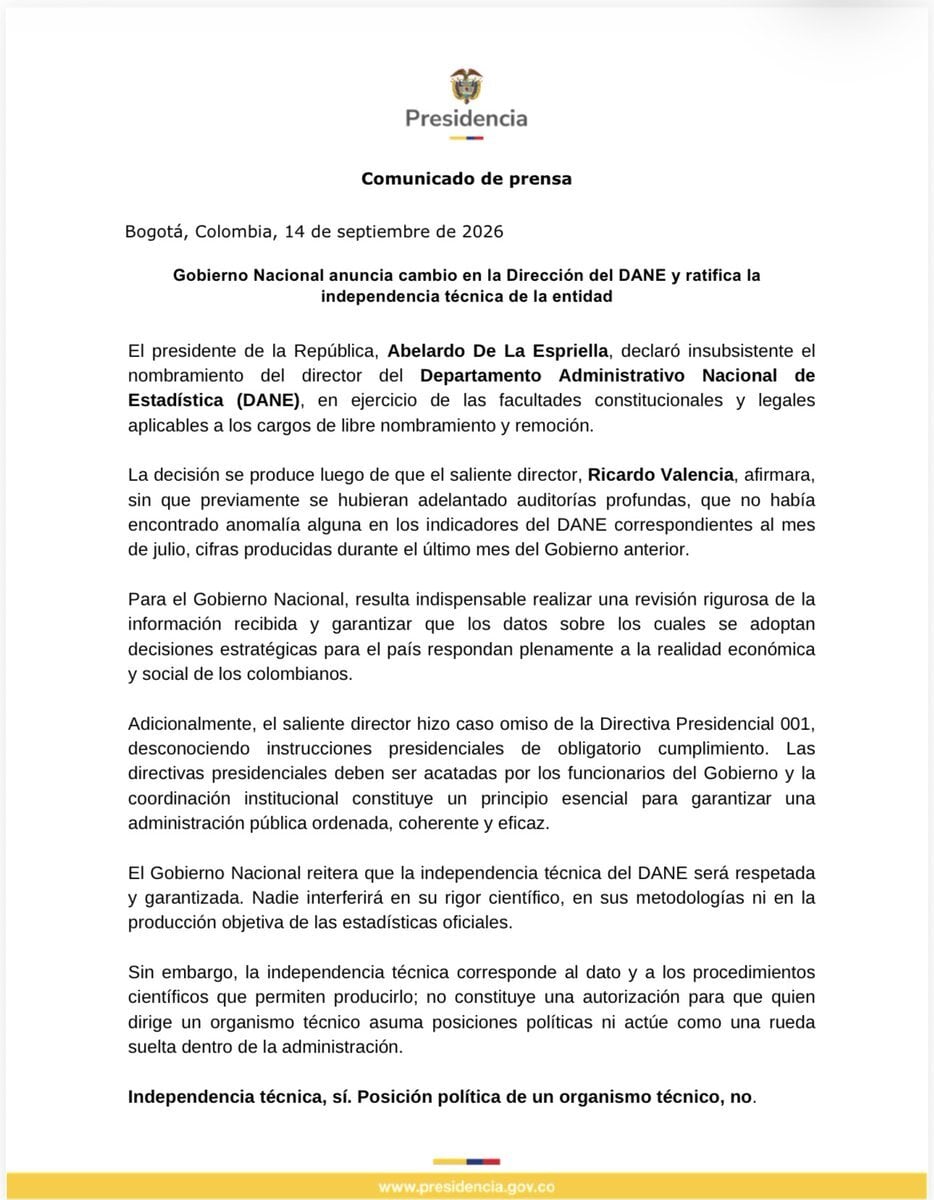 El gobierno anunció la llegada de Juan Manuel Alvarado Nivia a la dirección del Dane - crédtio Presidencia