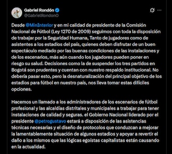Gabriel Rendón precisó que el