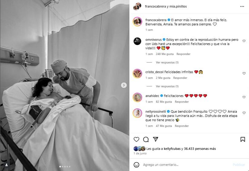 Franco Cabrera anunció la llegada de su hija a inicios de junio. (Instagram)