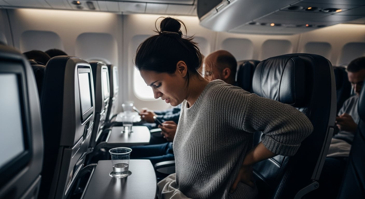 La postura fija y la escasez de movimiento durante vuelos intercontinentales afectan músculos, tendones y ligamentos, generando malestar (Imagen Ilustrativa Infobae)