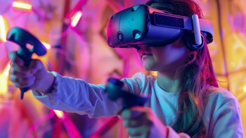 Niña jugando a un videojuego de realidad virtual en su casa - (Imagen Ilustrativa Infobae)