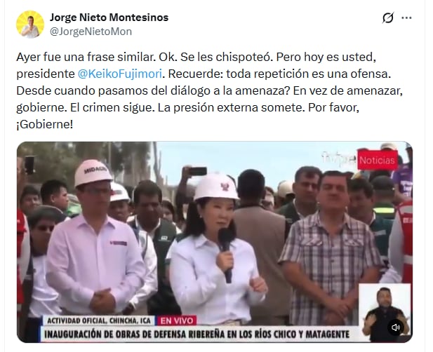 Fujimori defendió la solicitud de facultades por 120 días y aseguró que el Ejecutivo tomará medidas contra la criminalidad con o sin la autorización del Legislativo