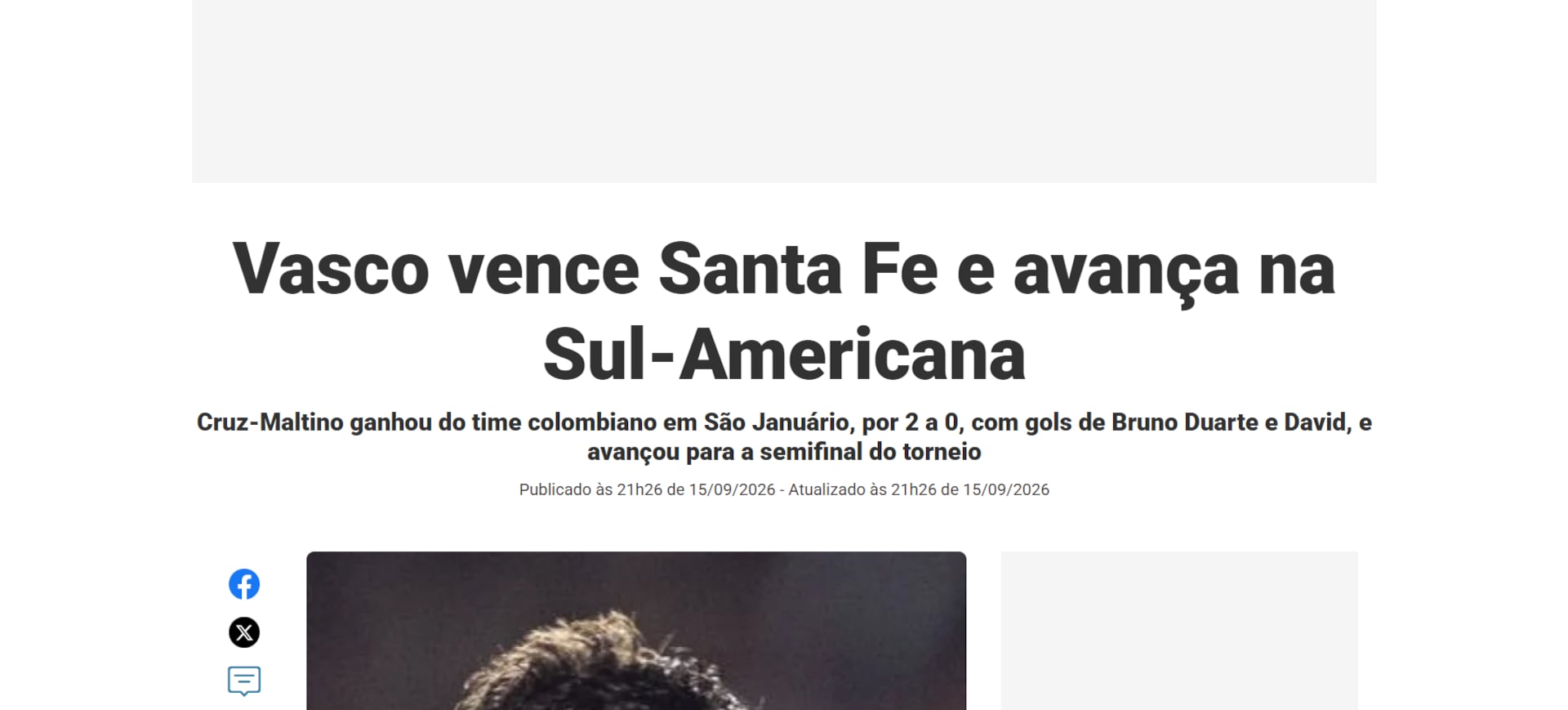 Uno de los diarios más importantes de Río de Janeiro reseñó la victoria del Vasco da Gama sobre Santa Fe-crédito Meia Hora Brasil