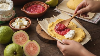 Proceso artesanal: manos rellenando y