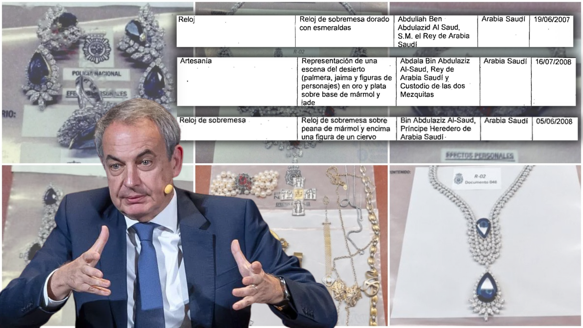 Zapatero entregó al Estado un reloj de esmeraldas, otro de mármol y una artesanía de oro y plata que le regaló el rey saudí, pero no las joyas de 1,3 millones euros
