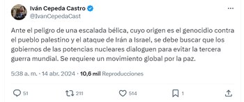 Iván Cepeda alertó sobre una escalada bélica en el mundo - crédito @IvanCepedaCast/X