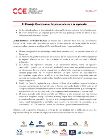 El CCE también se posicionó