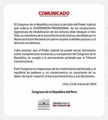 Pronunciamiento del Poder Legislativo al