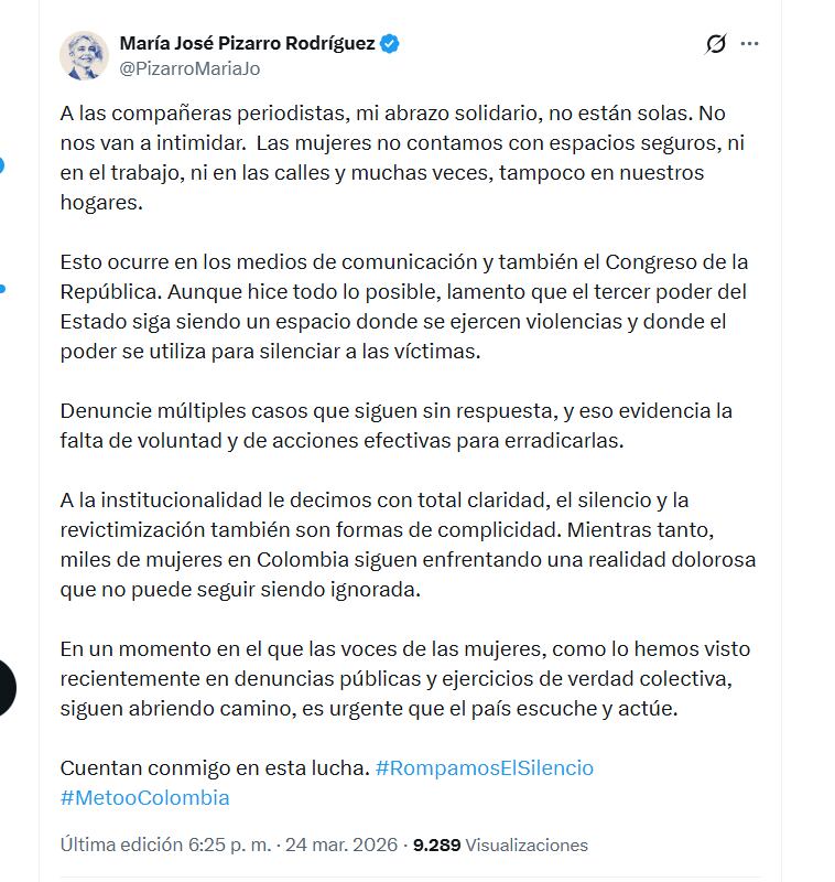 La congresista María José Pizarro Rodríguez aseguró que las denuncias de acoso en el Congreso no han tenido respuesta - crédito @PizarroMariaJo/X