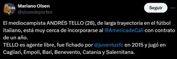 Andrés Tello estaría cerca de
