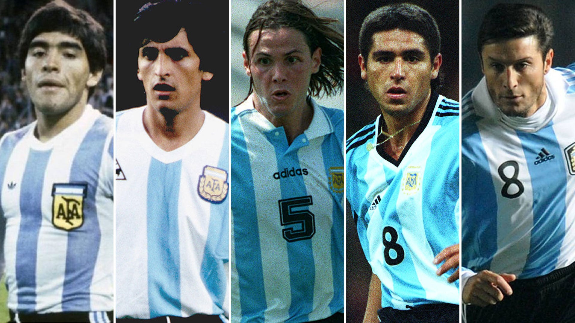 Diego Maradona, Ramón Díaz, Fernando Redondo, Juan Román Riquelme y Javier Zanetti