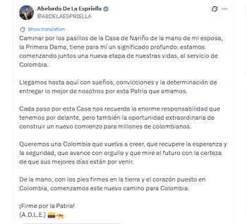 El Gobierno reconsideró su plan inicial y mantendrá la Casa de Nariño como sede principal de la Presidencia por razones de seguridad y capacidad operativa - crédito @ABDELAESPRIELLA/X