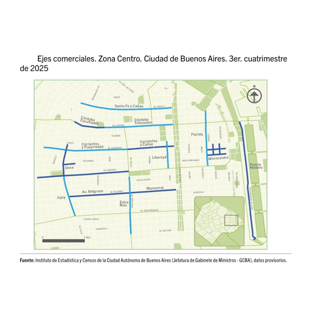 Ejes comerciales relevados por el Idecba