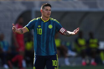 El mediocampista colombiano James Rodríguez durante la segunda mitad del partido amistoso entre Colombia y Jordania, el domingo 7 de junio de 2026, en San Diego-crédito Gregory Bull/AP Foto