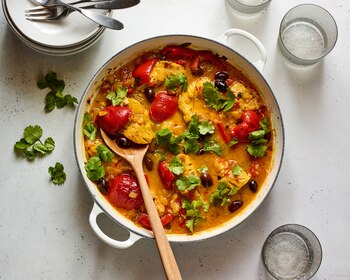 Saffron fish with red peppers