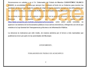 En marzo de 2022, un escrito fue turnado a la autoridad estatal, con copia al entonces gobernador Cuauhtémoc Blanco Bravo y a instancias federales como la CONAGUA, ante el temor a posibles represalias locales.