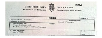 El certificado de nacimiento de