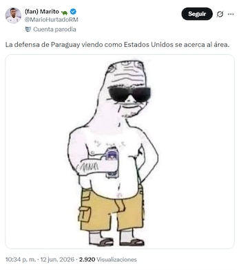 Dibujo de un hombre caricaturizado, sin camisa, con gafas de sol, pantalones cortos tipo cargo, calcetines y sandalias, sosteniendo una lata
