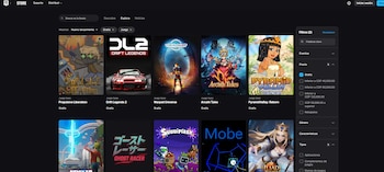 Interfaz oscura de la Epic Games Store con once portadas de videojuegos. Un panel lateral muestra filtros de precio con la opción 'Gratis' seleccionada