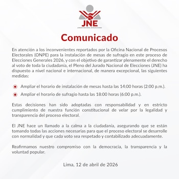 Pronunciamiento del Jurado Nacional de Elecciones anunciando la ampliación de la votación.