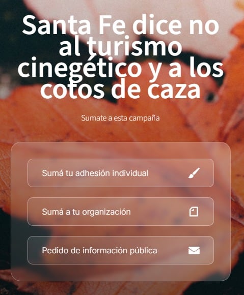 Una de las campañas digitales que convoca a la ciudadanía y a organizaciones de Santa Fe a manifestarse en contra del turismo cinegético y los cotos de caza (@nataliapallavicini)