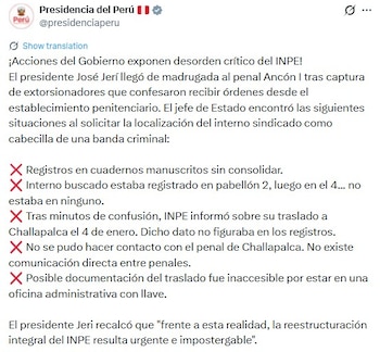 Presidente José Jerí constata falta