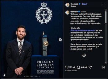 El posteo de Lionel Messi tras recibir el Premio Princesa de Asturias