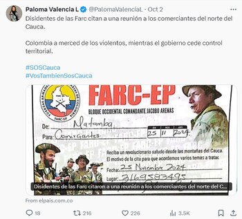 Publicación de la senadora Paloma