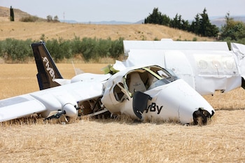 La avioneta estrellada en Viana, Navarra. (EFE / Raquel Manzanares)