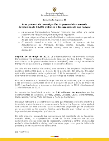 El reembolso, solicitado por la Superintendencia de Servicios Públicos, beneficiará usuarios en 11 departamentos colombianos, incluyendo Antioquia, Cundinamarca y Valle del Cauca - crédito @Superservicios/X