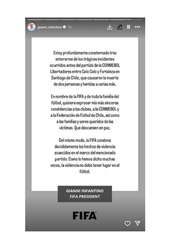 El posteo de Infantino en