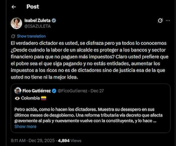 Isabel Zuleta contestó a Federico