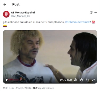 Mensaje del AS Mónaco para Carlos "Pibe" Valderrama con Falcao como protagonista - crédito X