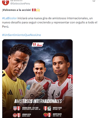 Con este post la selección de Perú confirmó el partido ante su similar de Colombia - crédito @seleccionperu/X