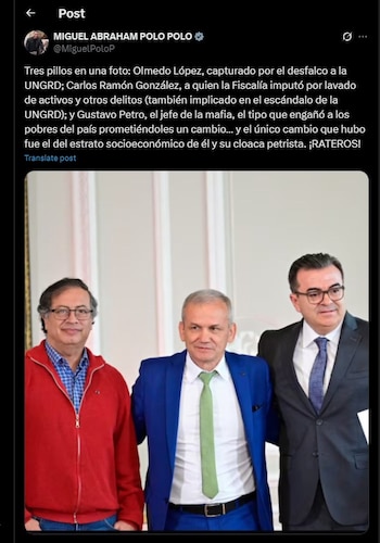 Miguel Polo Polo calificó a Gustavo Petro como "jefe de la mafia" - crédito @MiguelPoloP