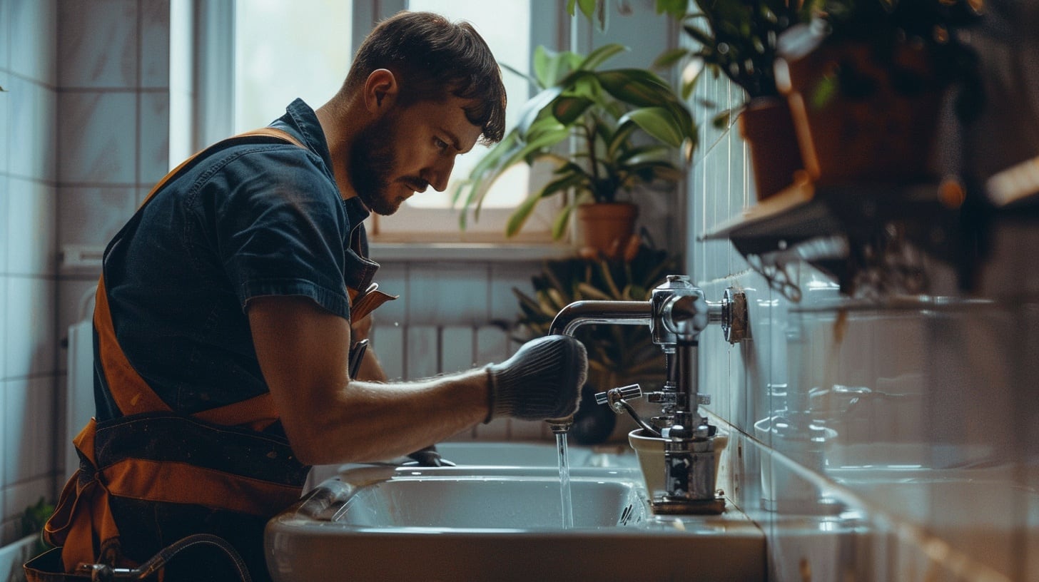 Un hombre eliminando una obstrucción de tuberías del baño de su casa (Imagen Ilustrativa Infobae)