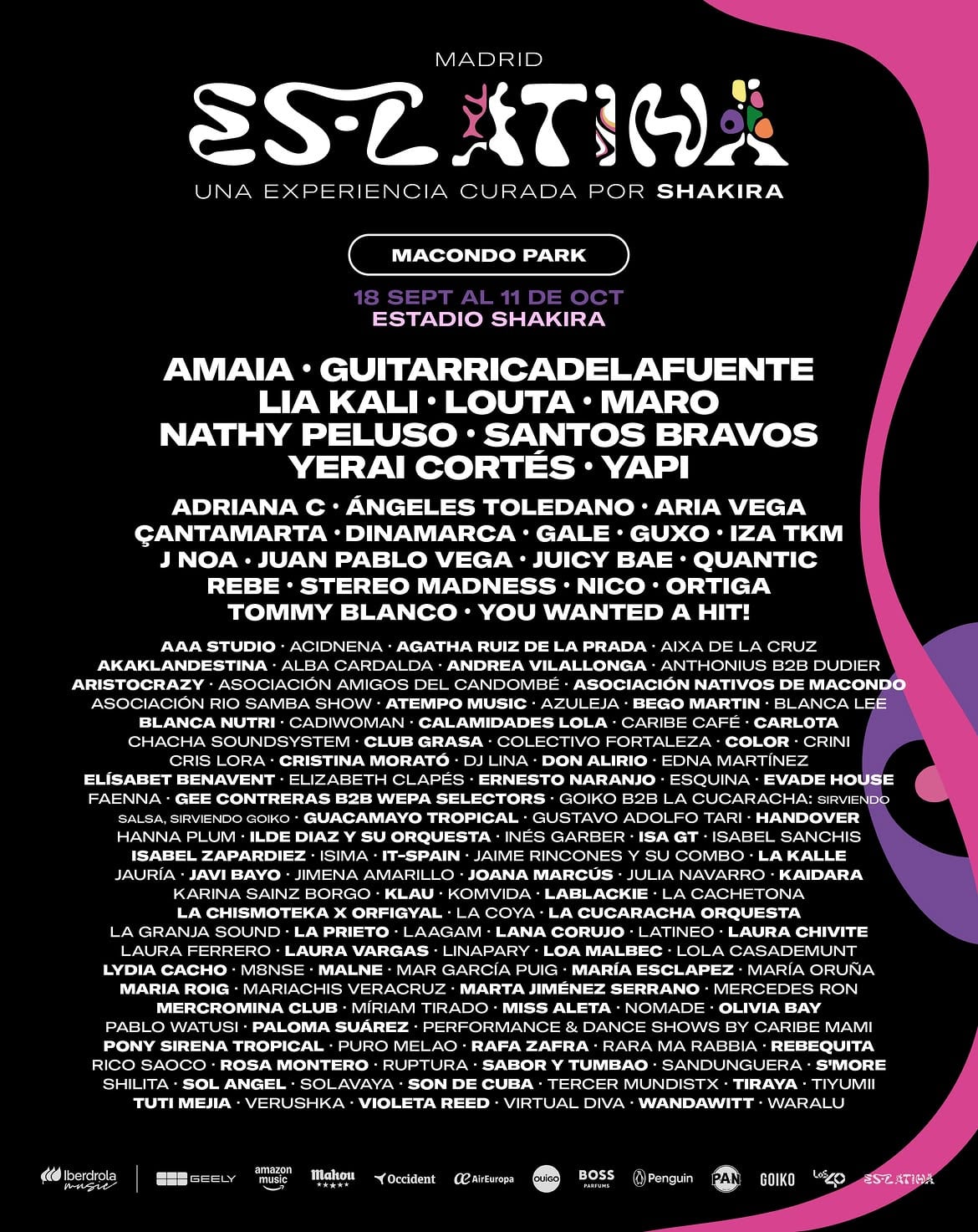La programación musical de Macondo Park sumará a Juan Pablo Vega, Aria Vega, Pablo Watusi, Don Alirio, Edna Martínez, Çantamarta, Guacamayo Tropical y Quantic - crédito @shakira/Instagram