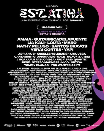 La programación musical de Macondo Park sumará a Juan Pablo Vega, Aria Vega, Pablo Watusi, Don Alirio, Edna Martínez, Çantamarta, Guacamayo Tropical y Quantic - crédito @shakira/Instagram