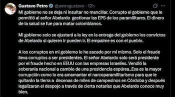 Petro afirmó que algoritmos operados desde un servidor IP en Los Ángeles alteraron resultados a favor de Abelardo de la Espriella - crédito @petrogustavo/X