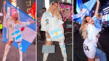 Vicky Xipolitakis revolucionó Times Square con un look “made in Argentina” antes de la gran final