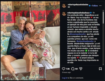 El mensaje de Roberto Palazuelos en Instagram definió a su tío Mario como “uno de los hombres más rectos y espirituales” que conoció (IG)