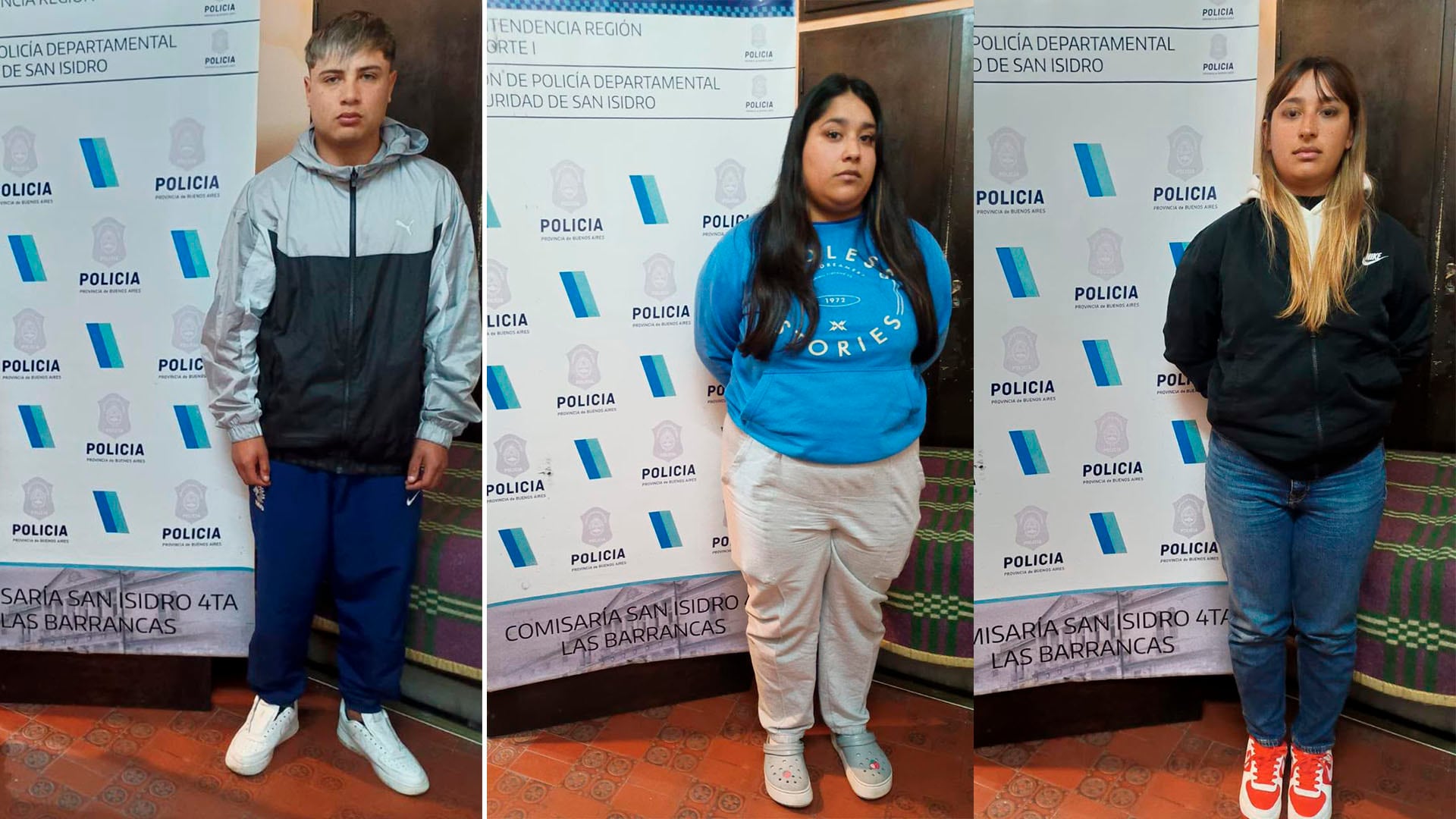 Los tres detenidos: Brian Agustín Britez, de 23 años; Katherine Lovaiza, de 25; y Tamara Lovaiza, de 22