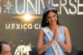 Miss Universo Sheynnis Palacios asiste a una conferencia de prensa en la Ciudad de México, el miércoles 4 de septiembre de 2024, para compartir detalles sobre el concurso de belleza que se llevará a cabo el 16 de noviembre en la capital mexicana. (Foto AP/Eduardo Verdugo)