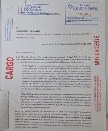 Melissa Paredes envió nueva carta